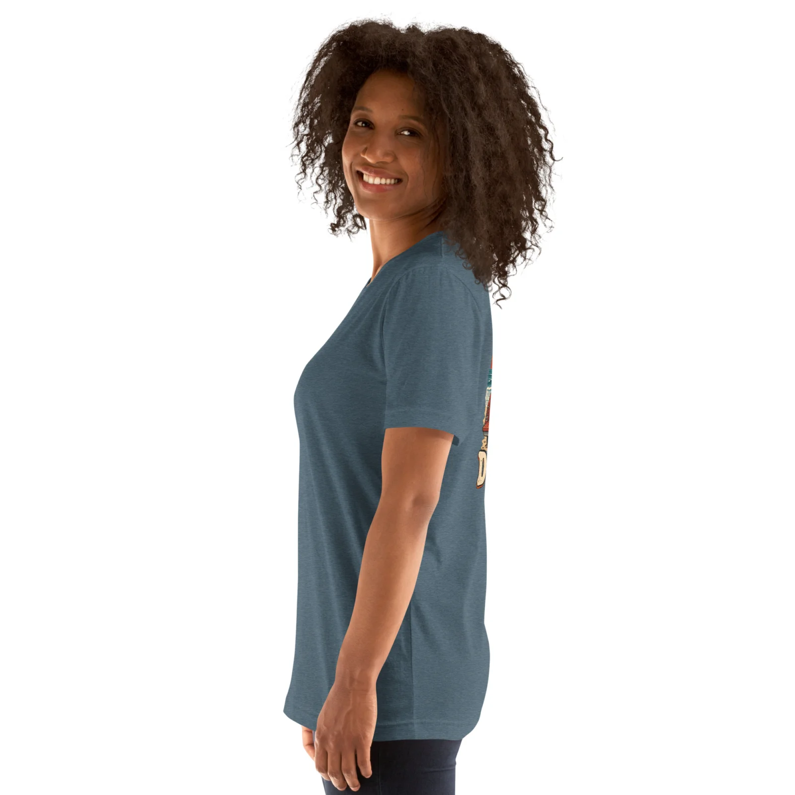 Gråmelerad T-shirt med Golden Retriever-design, sedd från sidan – Surf Club