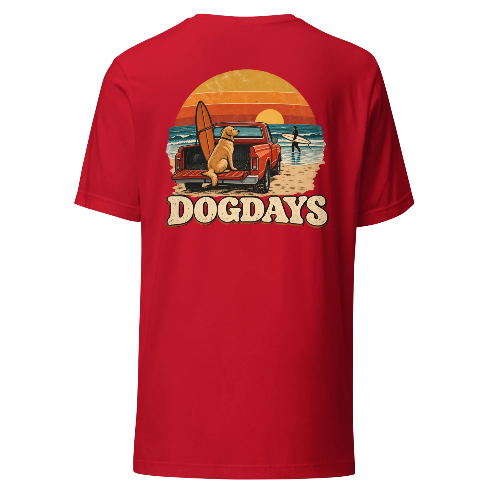 Röd T-shirt med Golden Retriever-design, bakifrån – Surf Club