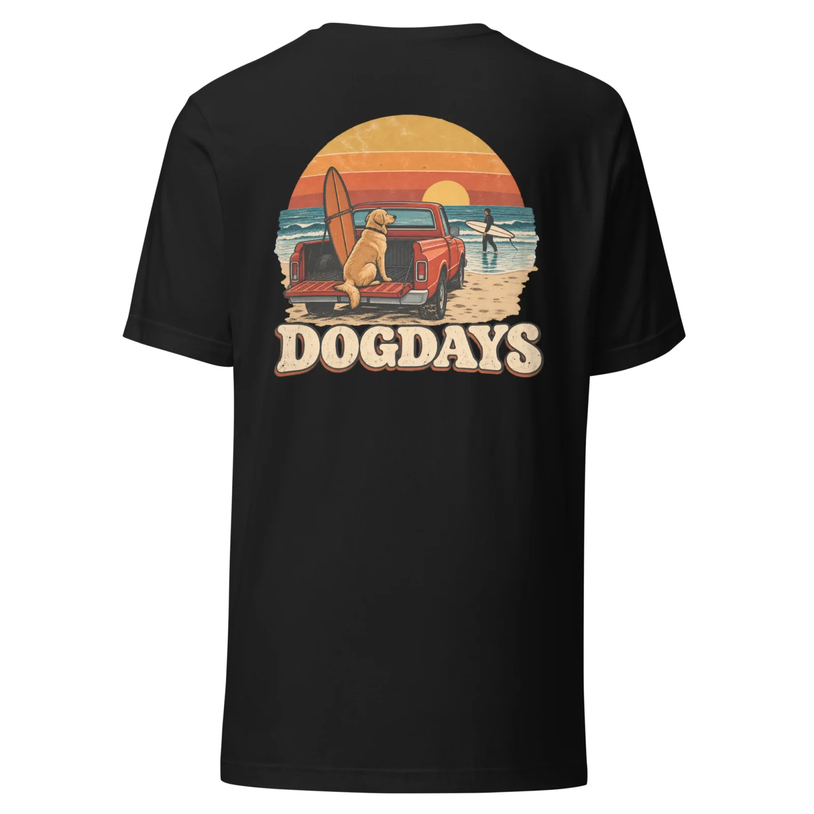 Vintage svart T-shirt med Golden Retriever-design, bakifrån – Surf Club