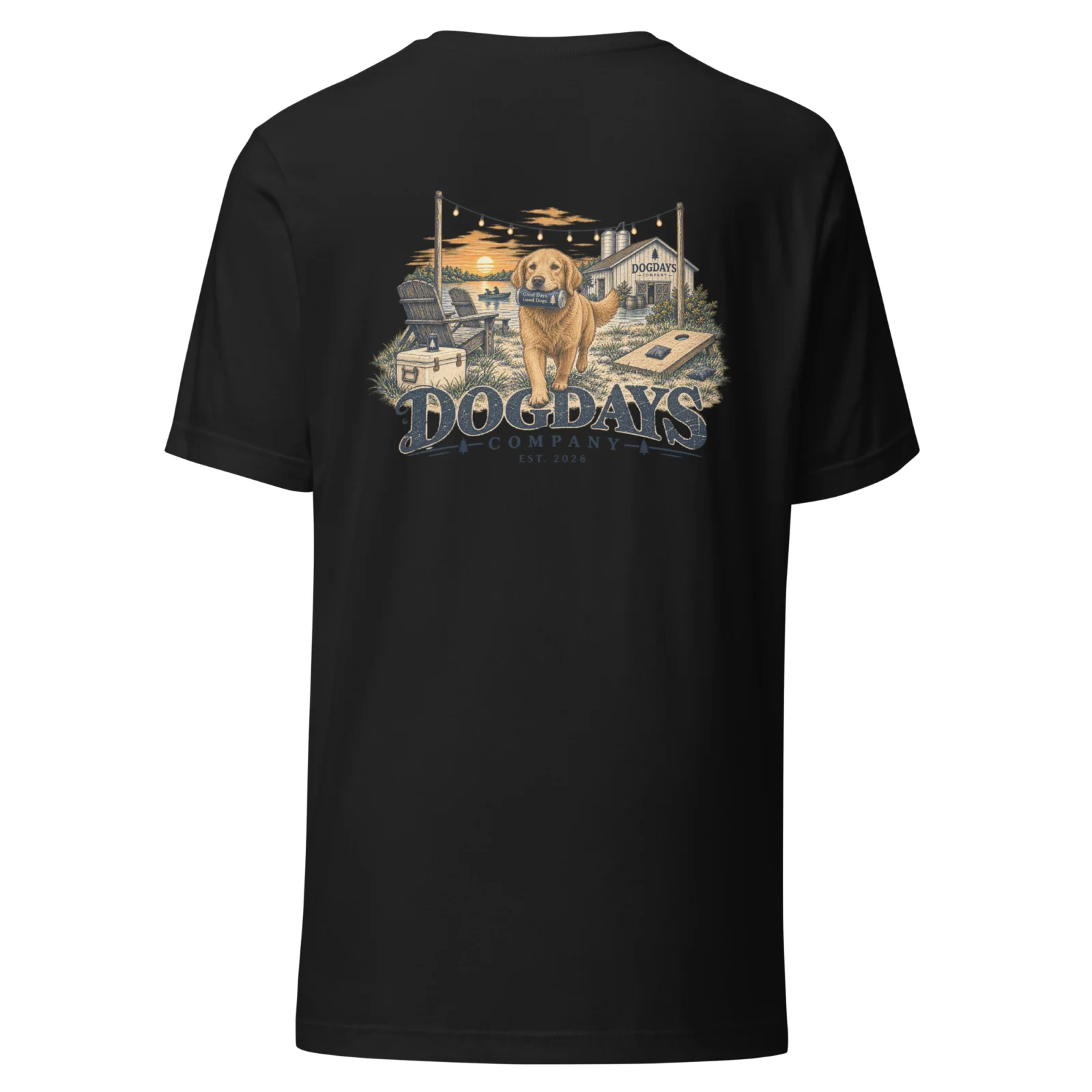 Vintage svart T-shirt med Golden Retriever-design, bakifrån – Dogdays