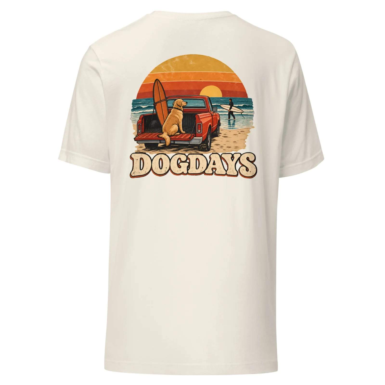 Off-white T-shirt med Golden Retriever-design, bakifrån – Surf Club