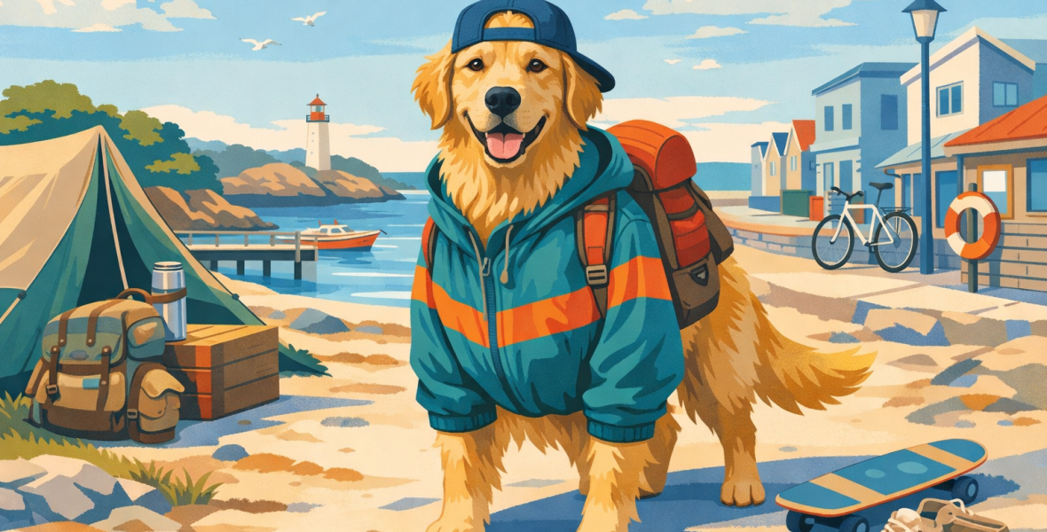 Golden retriever som stilikon - blog image about golden retriever motiv kläder