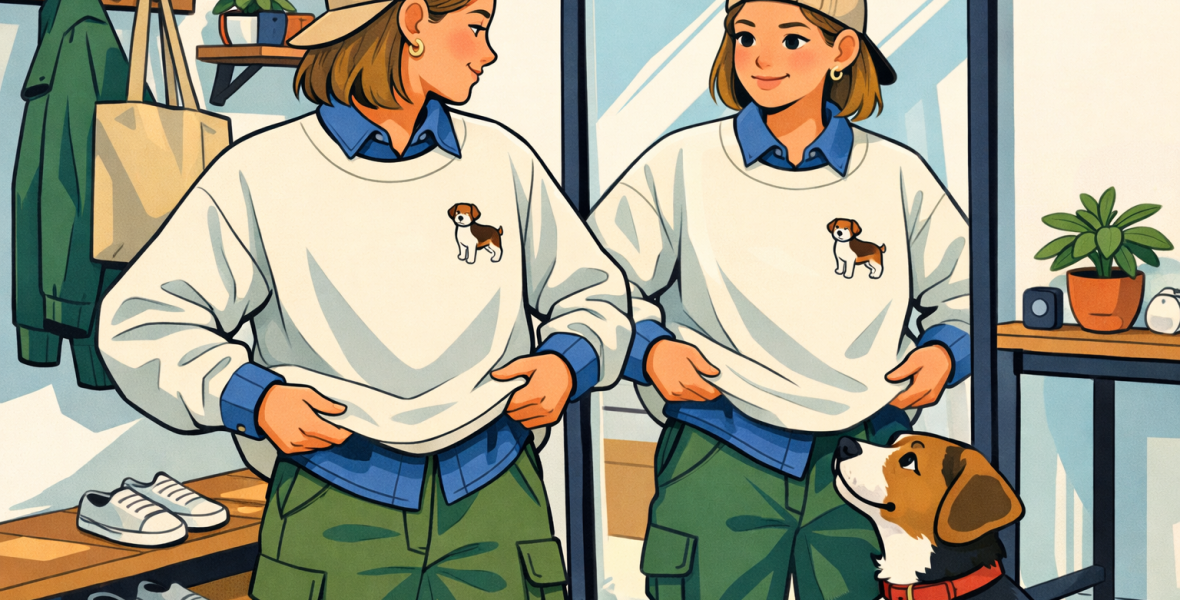 Välj rätt storlek på sweatshirt med hundmotiv - blog image about storlek sweatshirt hundmotiv